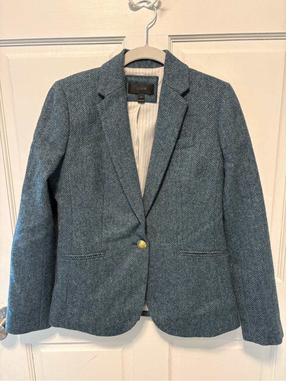 J. Crew blue Moon England tweed herringbone wool women classic blazer jacket 4 s